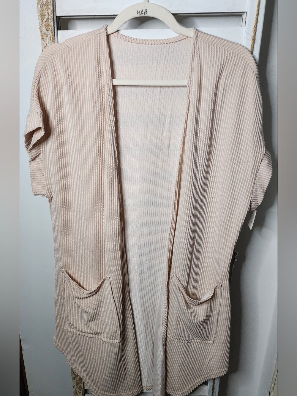 Open-Front Ribbed Short-Sleeve Cardigan - Cream